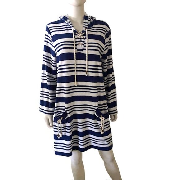 Cabana Life Blue & White Striped Terry Beach Coverup XLarge - Picture 1 of 4